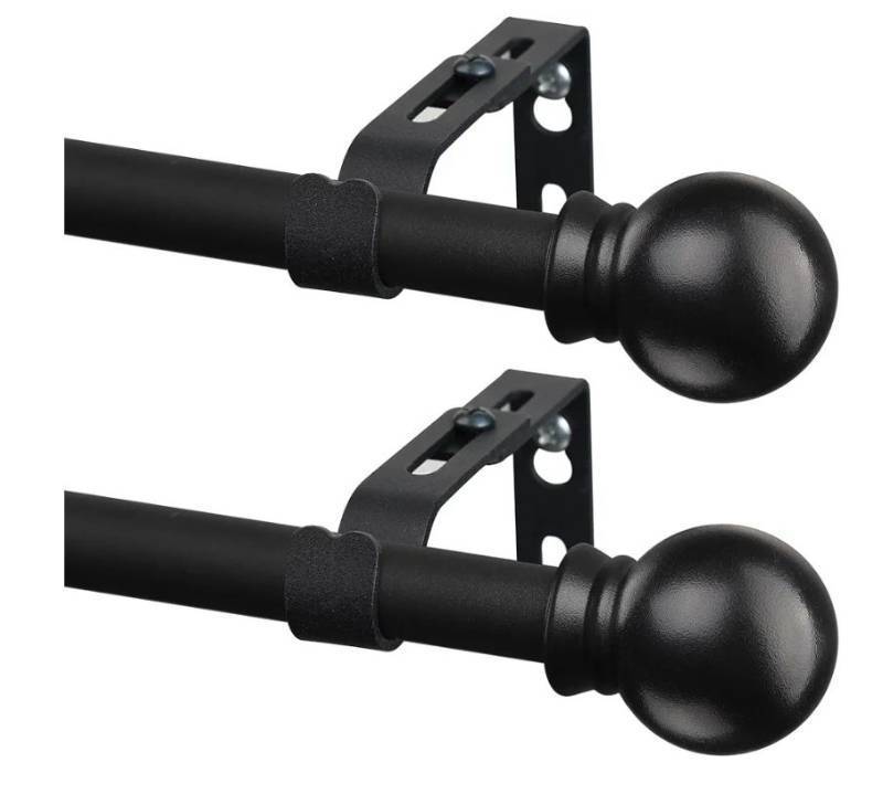 lot 46480 image: 2 Pack Black Curtain Rods for Windows 28 to 48 inch, 58 inch Small Cafe Window Curtain Rods, Short Drapery Rod for Bedroom Kitchen (Size��30-50 Inch, Matte Black) - Retail $18