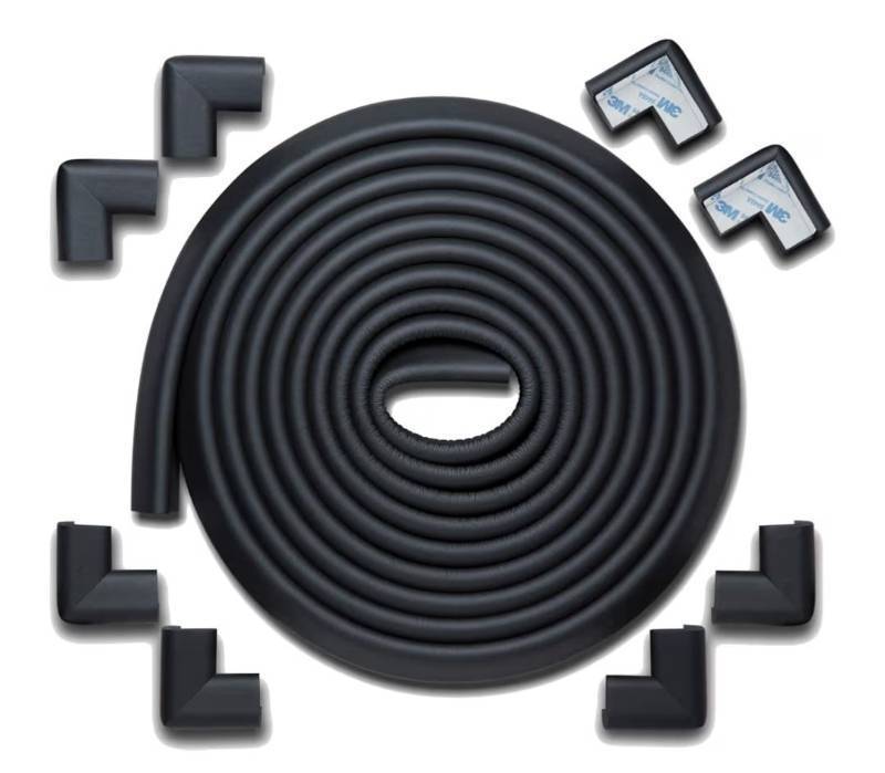 lot 46526 image: Roving Cove HeftyFit Edge Corner Protector Baby Proofing (Large 18ft Edge 8 Corners), Heavy-Duty, Soft NBR Rubber Foam, Furniture Fireplace Safety Bumper Guard, 3M Adhesive, Onyx Black - Retail $27