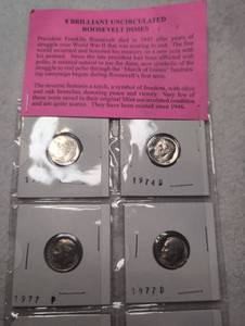 lot 1021 image: 8 Brilliant Uncirculated Roosevelt Dimes 1974-1987