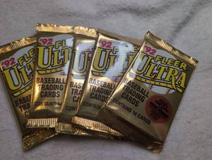 lot 1110 image: Fleer 1992 Ultra Series Baseball Trading Cards Packs Sealed - 5 Packs