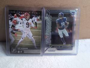 lot 1308 image: 2020 Panini NFL Football Trading Cards Lot Joe Burrow  Justin Jefferson Rookie - 2 ct