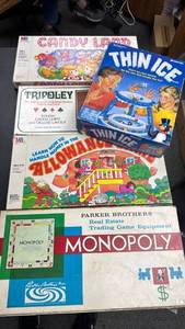 lot 148 image: 5 Board Games - Candy Land, Monopoly, Thin Ice, Allowance, Tripoley