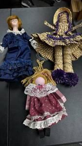 lot 155 image: Lot of 3 Dolls, two are decorative craft dolls