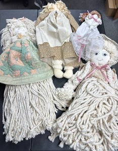lot 159 image: Handmade Cloth Dolls Lot of 3 with Yarn Hair and Fabric Clothing