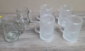lot 404 image: 2 Glass Beer Mugs and 4 Plastic Freezer Beer Mugs