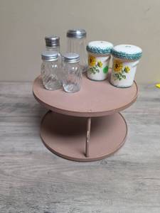 lot 407 image: Salt Pepper Shakers with Two-Tier 10 Lazy Susan