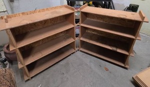 lot 897 image: Pair of Open Garage Shelves with 4 Shelves Each - raw MDF