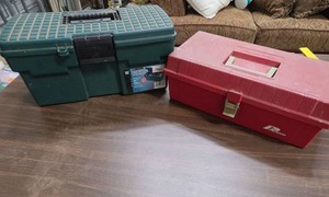 lot 904 image: Two Plano Toolboxes both plastic,  one red,  one green