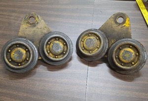 lot 924 image: Dual-Wheel Heavy Duty Roller Caster Assembly with Mounting Bracket Set of 2