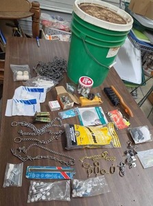 lot 927 image: Large Lot Hardware Supplies - Chains, Hooks, Staples, Fixtures, Fasteners