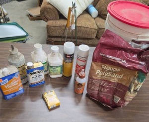 lot 928 image: Lot of Finishing Supplies -Lacquer Thinner, Teak Oil, Crack Seal, Mineral Spirits and more