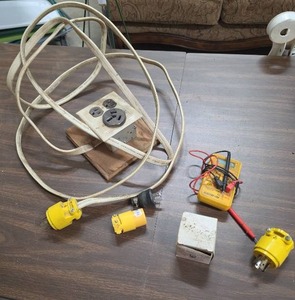 lot 929 image: Electrical Contractor Tool Lot Extension Cord, Multimeter, Outlets, Connectors, Staples