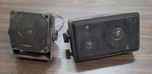 lot 948 image: Two Compact Speakers with Mesh Grilles and Volume Controls - previously used as garage speakers. Untested