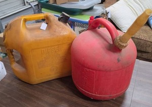 lot 961 image: Lot of 2 Fuel Cans Diesel and Gasoline Storage Containers with Spouts