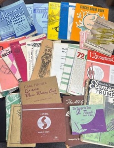 lot 354 image: Large Lot of Vintage Music Books - Trumpet, Drum, Cornet, Choir and more