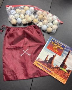 lot 755 image: Golf Ball Lot with Drawstring Bag and The Worlds Toughest Golf Holes Book