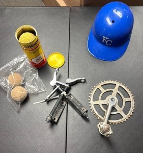 lot 758 image: Bicycle Parts -Crankset, Derailleurs, Shifters, KC helmet,  Wilson Tennis Balls