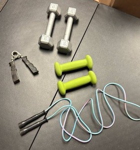 lot 759 image: Exercise & Fitness Equipment Lot Dumbbells, Jump Rope, Hand Grips