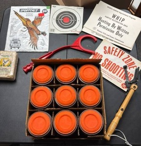 lot 769 image: Hunting and Shooting Accessories Lot Targets, Clay pigeons, Decals, Salt Block
