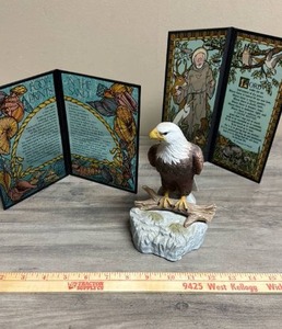 lot 540 image: Bald Eagle Figurine with 2 glass Prayer Triptych Displays