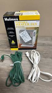lot 581 image: Holmes Portable Heater Fan 1500W HFH105 with Fan Only Setting and two small extension cords