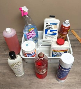 lot 586 image: Cleaning Products Lot -Shower Shine, Roebic Plumb Clean, Glass Cleaner and more