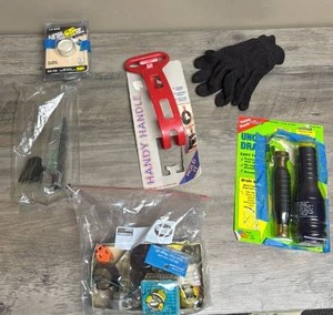 lot 590 image: Mixed Hardware Lot 4-Speed De-Humidifier Speed Control 941-415, Handy Handle, Drain Kit, Work Gloves & More