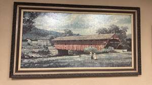 lot 604 image: Framed and Signed Landscape Print Nostalgic Summer by Eric Sloane 55W x 30L - small separation in corner of frame (should be easy fix)
