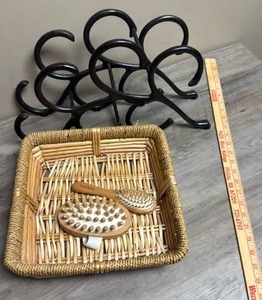 lot 608 image: Bath Care Set with Basket and Black wine rack