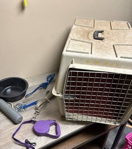 lot 620 image: Pet Carrier Crate with pet Accessories,Bowl, Leashes