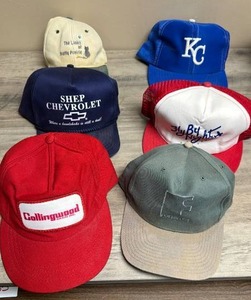 lot 705 image: Lot of 6 Baseball Caps Shep Chevrolet, Collingwood, KC, Forester, Links, Signed