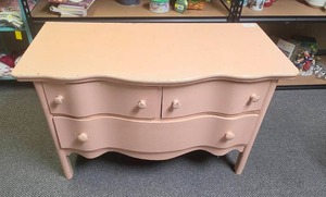 lot 33 image: Vintage Painted Blush (light pink) Wood Dresser with Curved Front 2 Drawers With Knobs - sturdy - 41 14 W x 20 D x 26 H