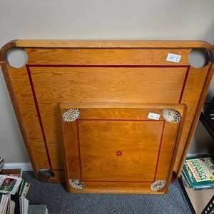 lot 161 image: Wood Carrom Finger Pool Boards - one larger 36 Square (no corner nets) and one smaller 25.5 Square with Corner Pocket Nets