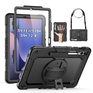 lot 4122 image: SEYMAC Case for Samsung Galaxy Tab S10 Plus 2024 S9 FE Plus S9 Plus 12.4 2023, Heavy Duty Shockproof Protective Case with Screen Protector, Stand, HandShoulder Strap and Pen Holder, Black - Retail $43
