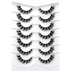 lot 4148 image: Pooplunch Fake Eyelashes Faux Mink Lashes Strips Cat Eye Wispy Volume Lashes D-Curly Clear-Band Natural 8D Extension Wispies 7 Pairs Pack - Retail $9