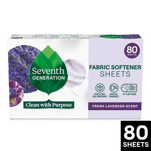 lot 4161 image: Seventh Generation Fabric Softener Sheets Fresh Lavender Scent - 80ct Dye-Free, Phosphate-Free, Box - Retail $7