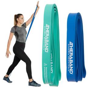 lot 4188 image: THERABAND High Resistance Band Set of 2, Medium and Heavy Elastic Super Bands for Full Body Workouts, Physical Therapy, Strength Training, Durable 41 Loop Exercise Bands, 25-35 lbs Resistance - Retail $37
