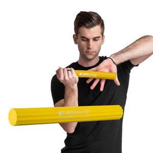 lot 4191 image: THERABAND FlexBar Resistance Bar, Extra Light, Yellow Flex Therapy Bar for Physical Therapy, Wrist & Forearm Exercise Equipment, Non Slip Grip, Compact Design - Retail $14