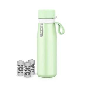 lot 4205 image: PHILIPS Water Bottle with Filter, Filter Water Bottle Stainless Steel with GoZero Everyday BPA-Free Tap Water Filter, Water Filter Bottle Keep Drink Cold 24 Hours, 3 Filters for 120 gal  6 Months - Retail $29