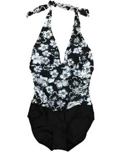 lot 4238 image: Womens White & Black Floral Bathing Hibiscus Flower Single Piece Swimming Suit 8 - Retail $31