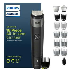 lot 4245 image: New Philips Norelco Multigroom Series 5000 18 Piece  Beard Face  Hair  Body and Intimate Hair Trimmer For Men - No Blade Oil MG591049 - Retail $60