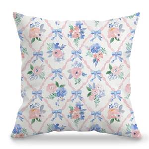 lot 4247 image: BILLAION Coquette Blue Bow Floral Pillow Cover 18x18, Preppy Room Decor, Grandmillennial Pink Ribbon Trellis Flower Decorative Throw Pillow Cover Case for Girls Bedroom Dorm Home - Retail $10