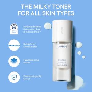 lot 4250 image: LANEIGE Cream Skin Toner & Moisturizer Mini Mist Spray Lightweight Refillable Korean Milky Toner with Ceramide & Peptide for Hydration, Firming, & Barrier Support - Retail $12