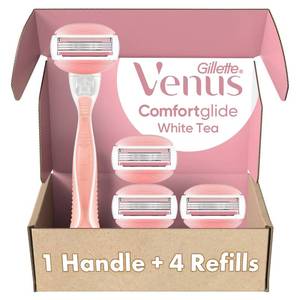 lot 4284 image: Gillette Venus ComfortGlide White Tea Womens Razor 1 Handle  4 Blade Refills - Retail $17