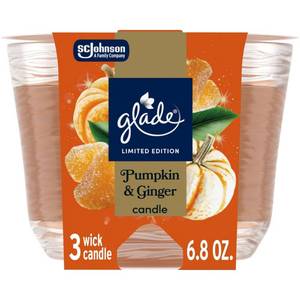 lot 4286 image: Glade 3 Wick Holiday Scented Holiday Candle for Winter - Pumpkin &amp Ginger - 6.8oz - Retail $8