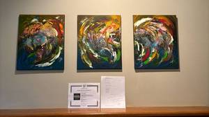 lot 1000 image: Tim Webb Abstract Artist HallowsEve 3 Canvas Paintings Set with COA