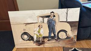 lot 1024 image: Wendt Illustration Painting Family Farm Truck Scene