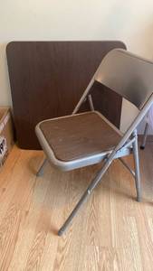 lot 1102 image: Folding Card Table with Dark Top and Metal Frame 30 inches and chair