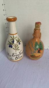 lot 1129 image: 2 Decorative Oil Bottles Ceramic Hand-Painted Olio Extra Vergin Abbatte