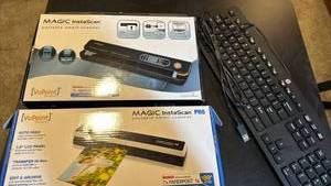 lot 1301 image: MAGIC InstaScan Portable Document Scanners and HP keyboard